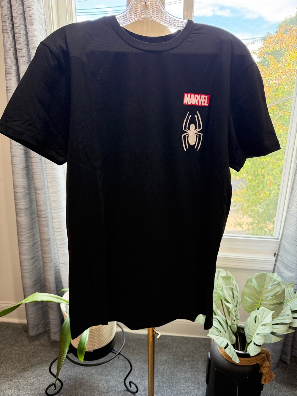 Marvel Black T‑Shirt with White Spider Emblem and Red Logo